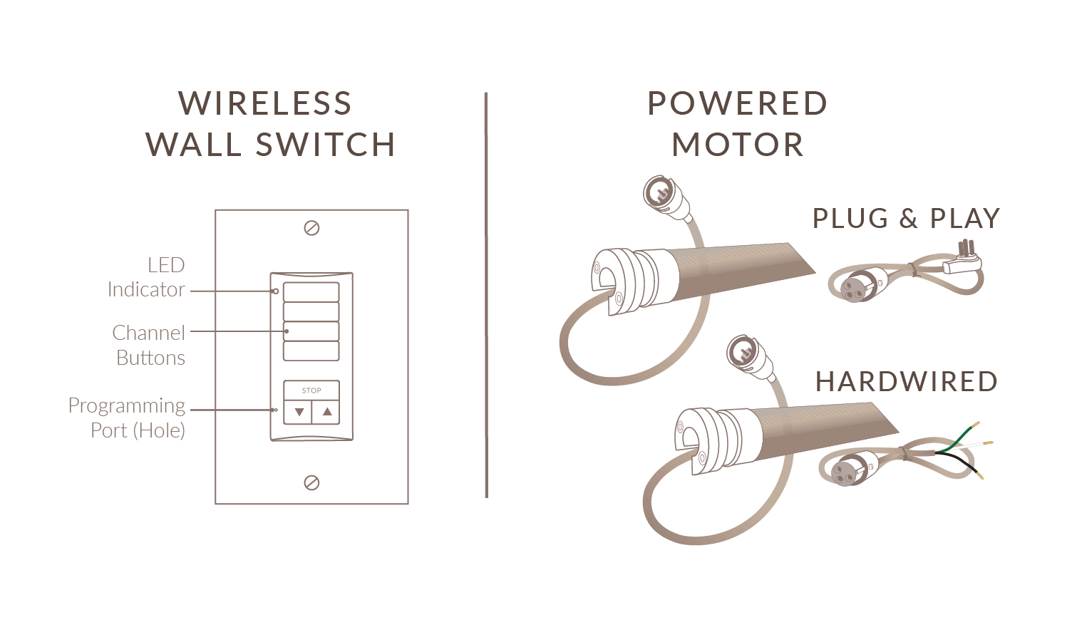 Wireless Wall Switch and Plug and Play Motor diagram