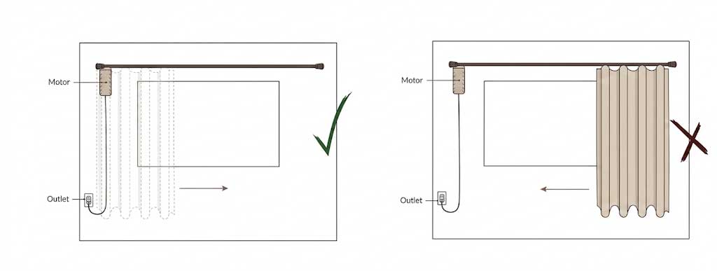 Wire hidden behind drapery treatment